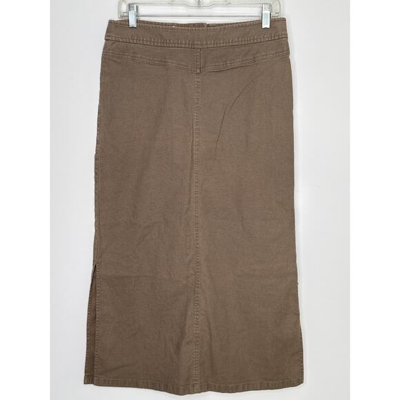 Co & Eddy Linen mix midi khaki skirt front tie side slits size 10 - Picture 5 of 10